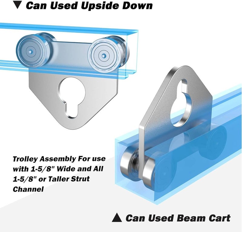 EASGIU 4 Wheel Trolley Assembly Roller Trolley - Use with 1-5/8" Wide and All 1-5/8" or Taller Strut Channel (Silver-4 Pack) - Image 4